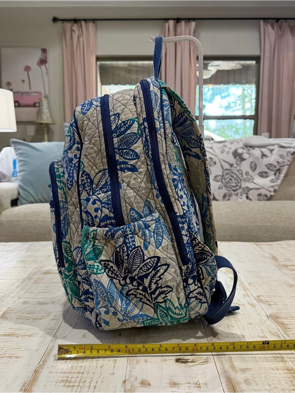 Vera Bradley Backpack Campus Tech Santiago Blue, Teal & Cream Floral Laptop Bag